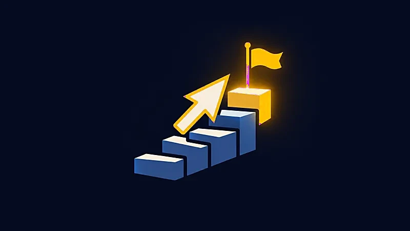 Illustration&nbsp;: un curseur gravit un escalier de quatre marches jusqu’à un drapeau doré